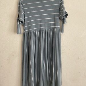 SHEIN Gray and White Striped Midi Dress
